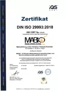 Zertifikat DIN ISO29993:2018 für Maklerbildung.online